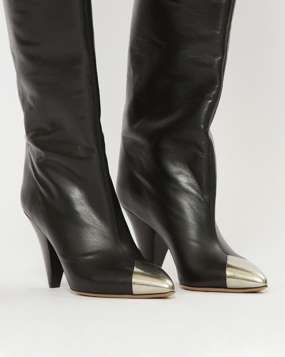 Isabel Marant Knee Leather Boots Metallic Detail In 01bk