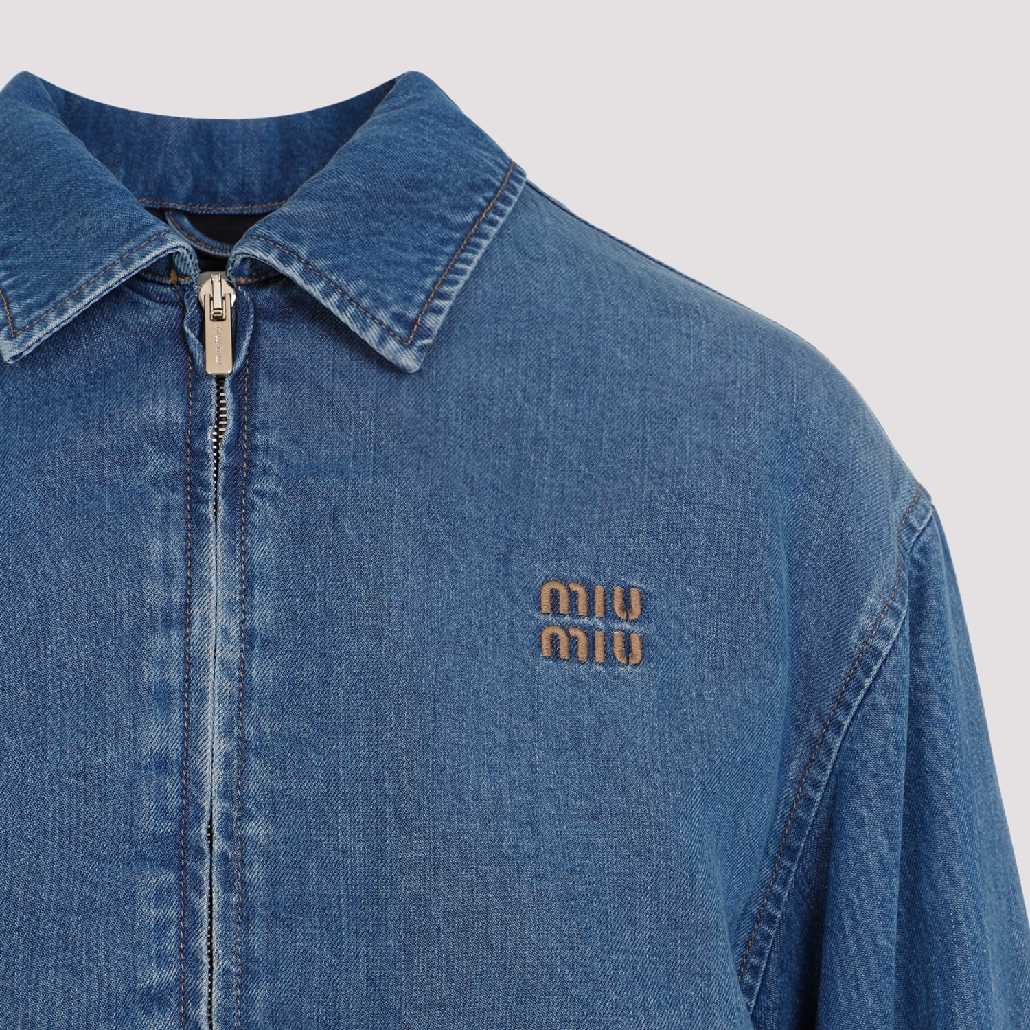 ジャケット MIU MIU LYOCELL JACKET Miu Miu zip-up Jacket | Blue | FARFETCH