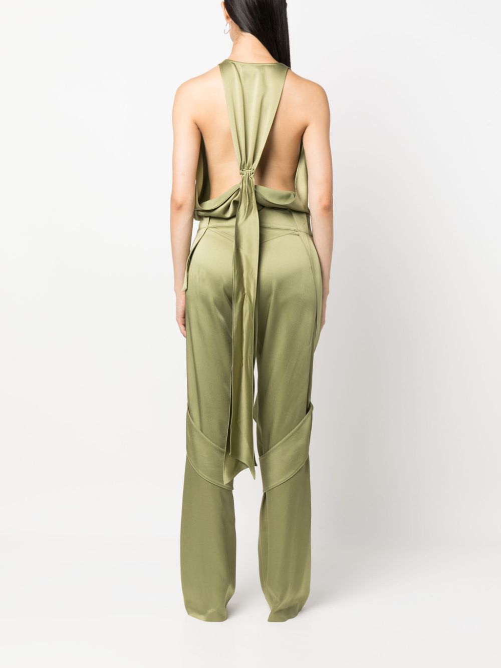 Blumarine Plunging V-neck Open Back Satin Bodysuit In Nude
