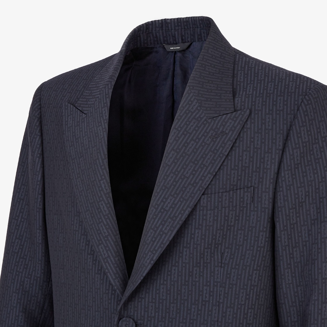 Fendi Ff Motif Long Sleeve Wool Jacket In Blue