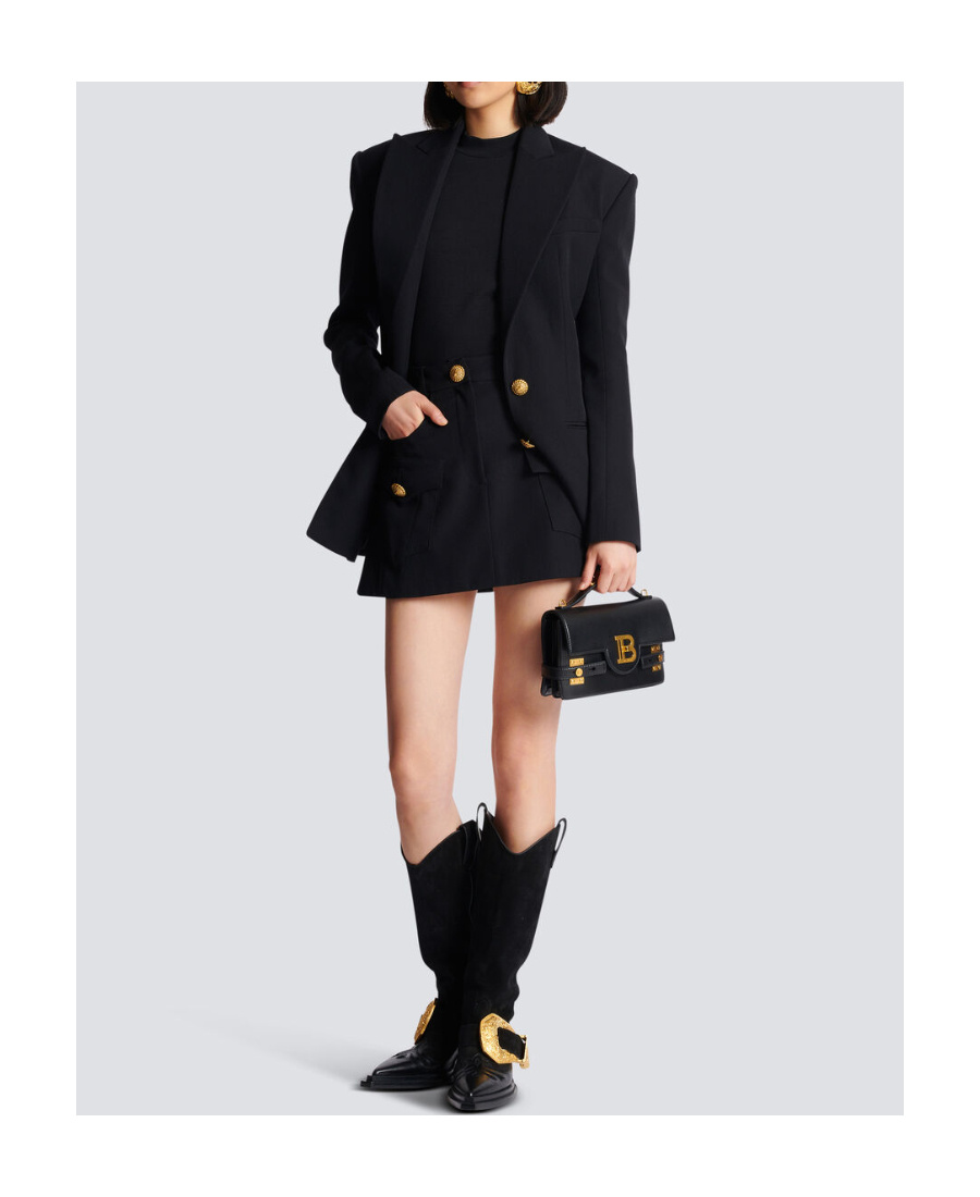 Balmain Trapeze Mini Skirt With Embossed Buttons In Black