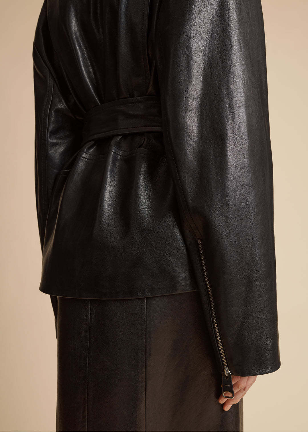 Khaite Fabbie Belted Leather Jacket In Black