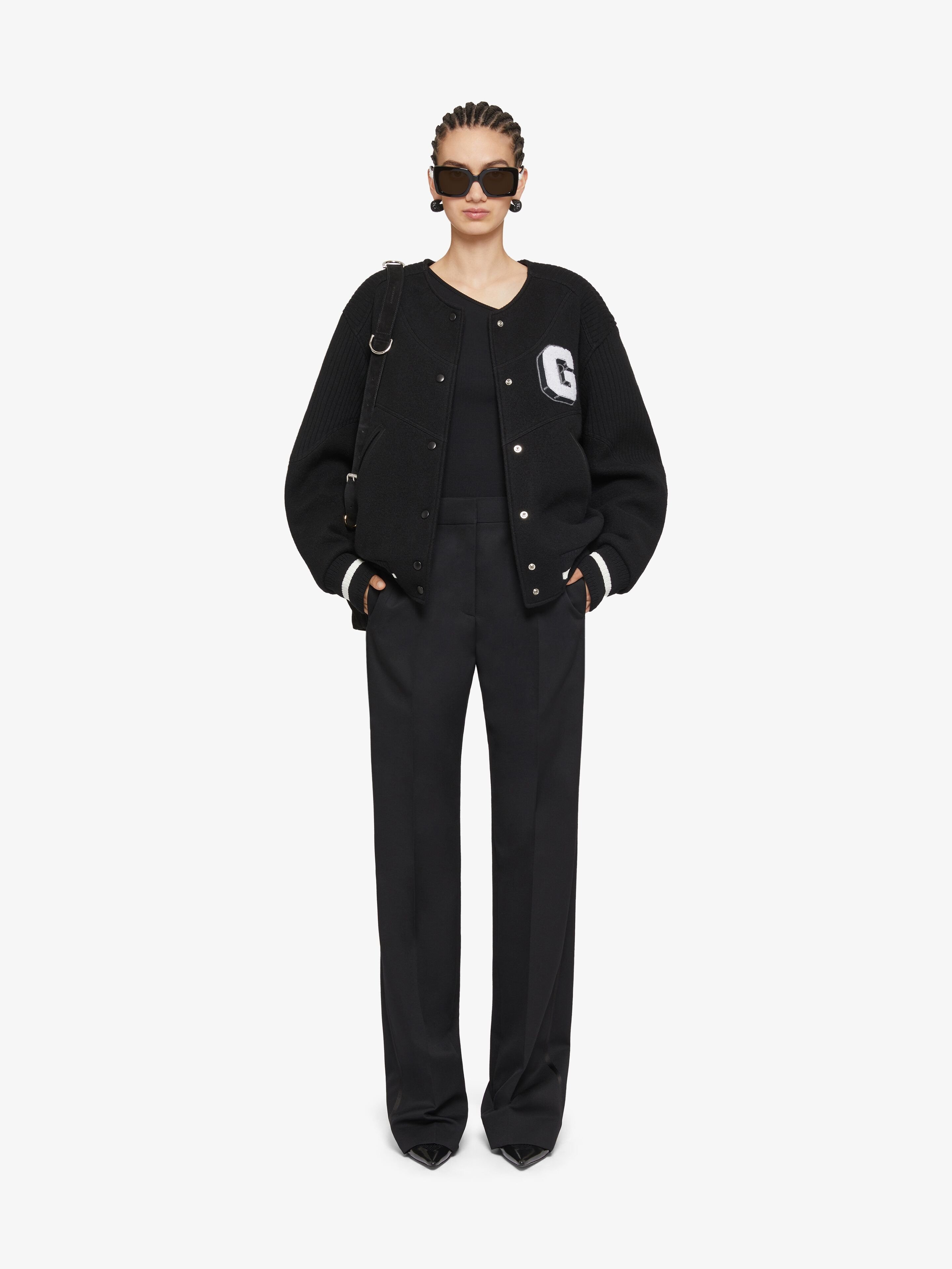 Givenchy Embroidered Ribbed Wool Bomber Jacket In Black