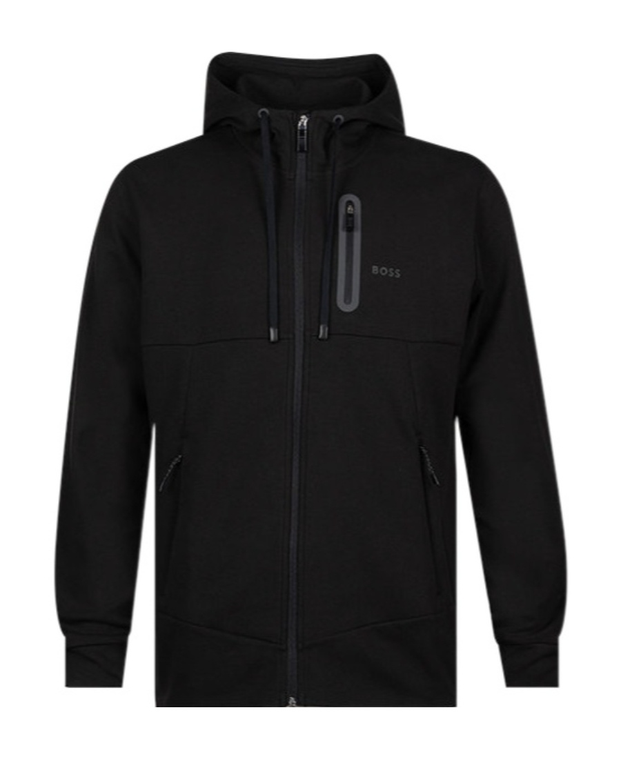 Hugo Boss Logo-embossed Cotton Blend Hooded Jacket In Black