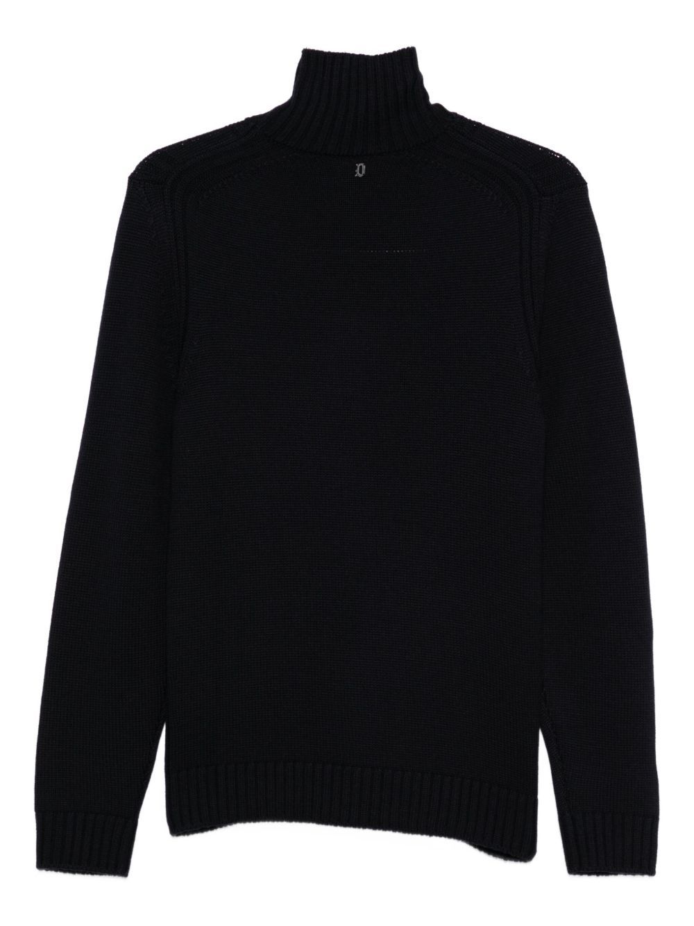 Dondup High Ribbed Turtleneck Black Wool Sweater In Black