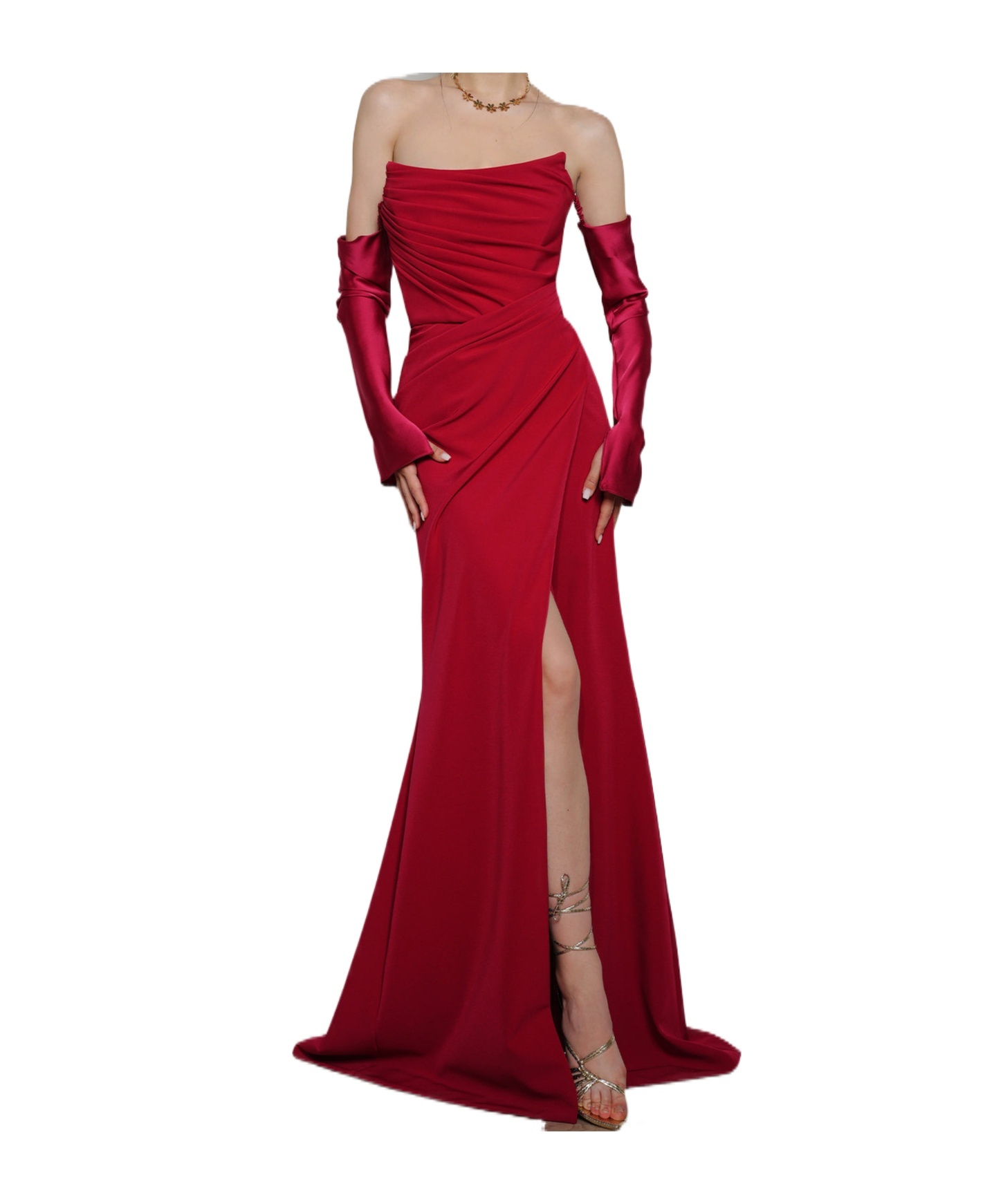 Rhea Costa Crepe Satin Dress In Red