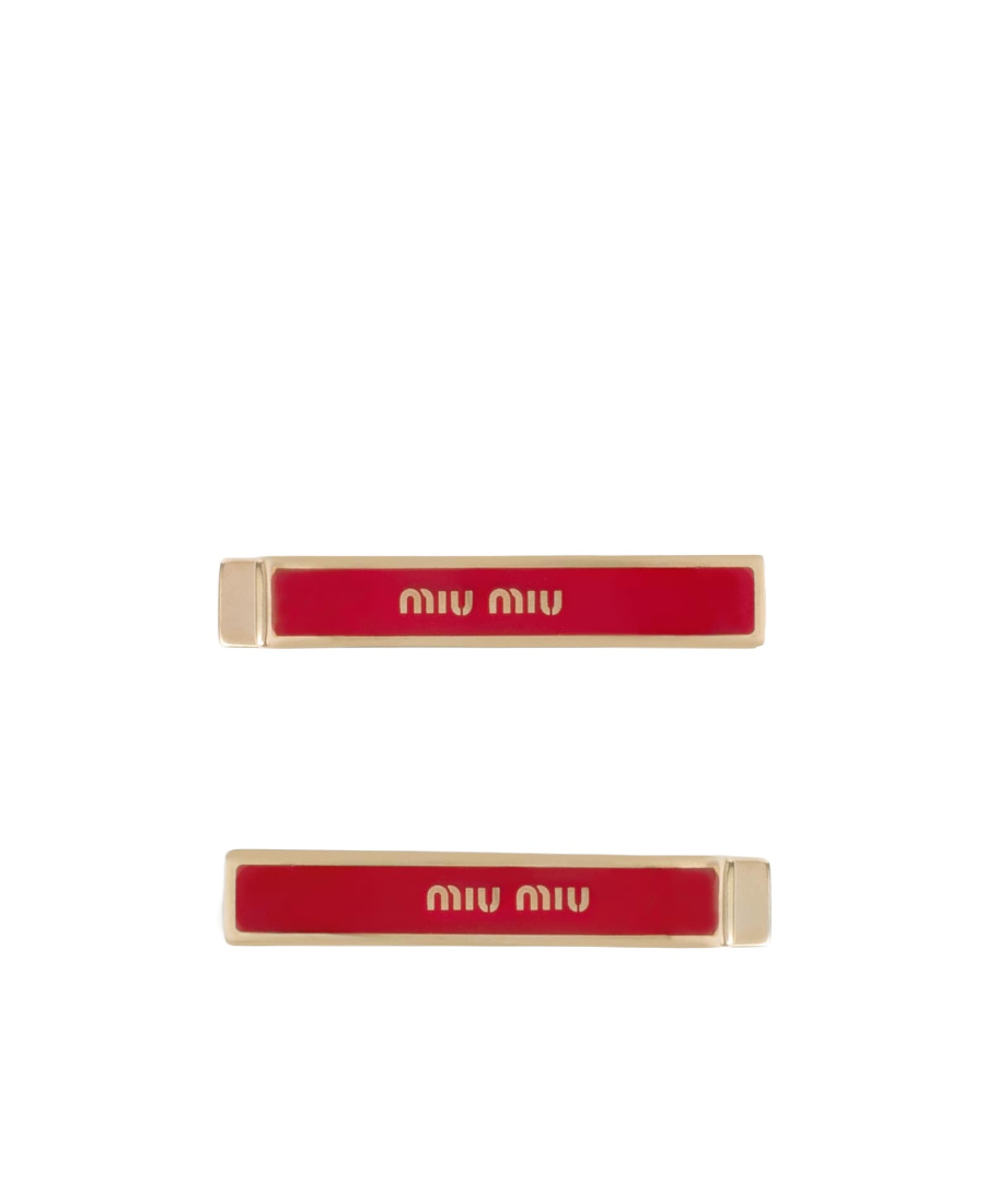 Miu Miu Logo-engraved Hairclip (pack Of Two) In Red