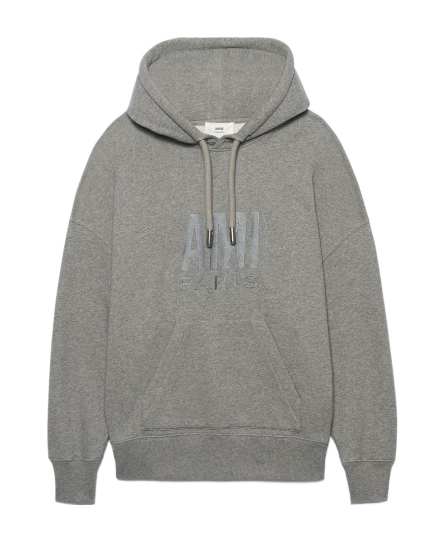 Ami Alexandre Mattiussi Logo-print Cotton Hoodie In Gray