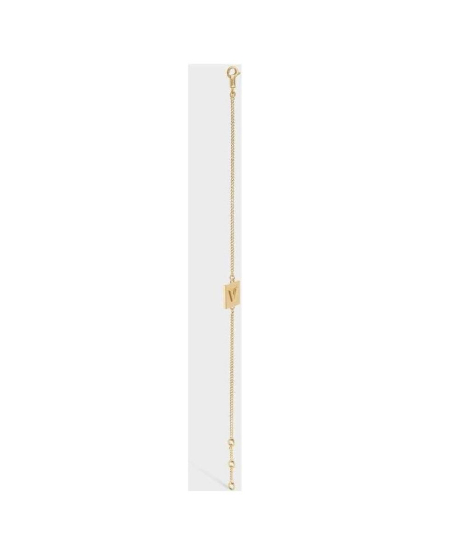 Celine Gold Decorated Brass Letter V Bracelet In Yellow