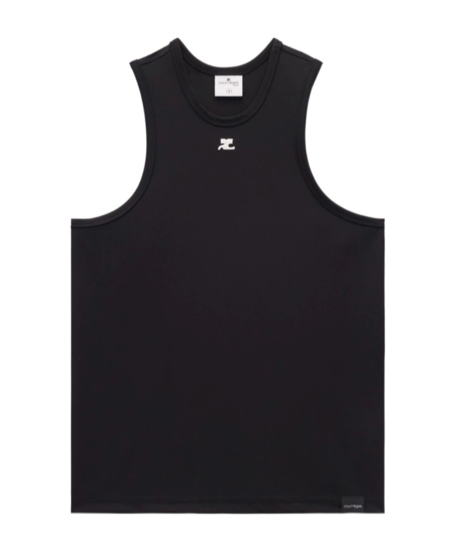 Courrèges Crewneck Straight Hem Tank Top In Black