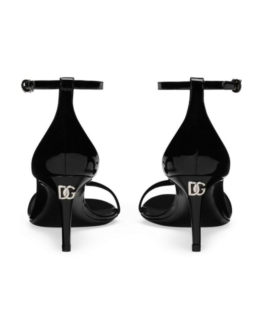 Dolce & Gabbana Leather Sandals Shiny Stiletto Heel In Black