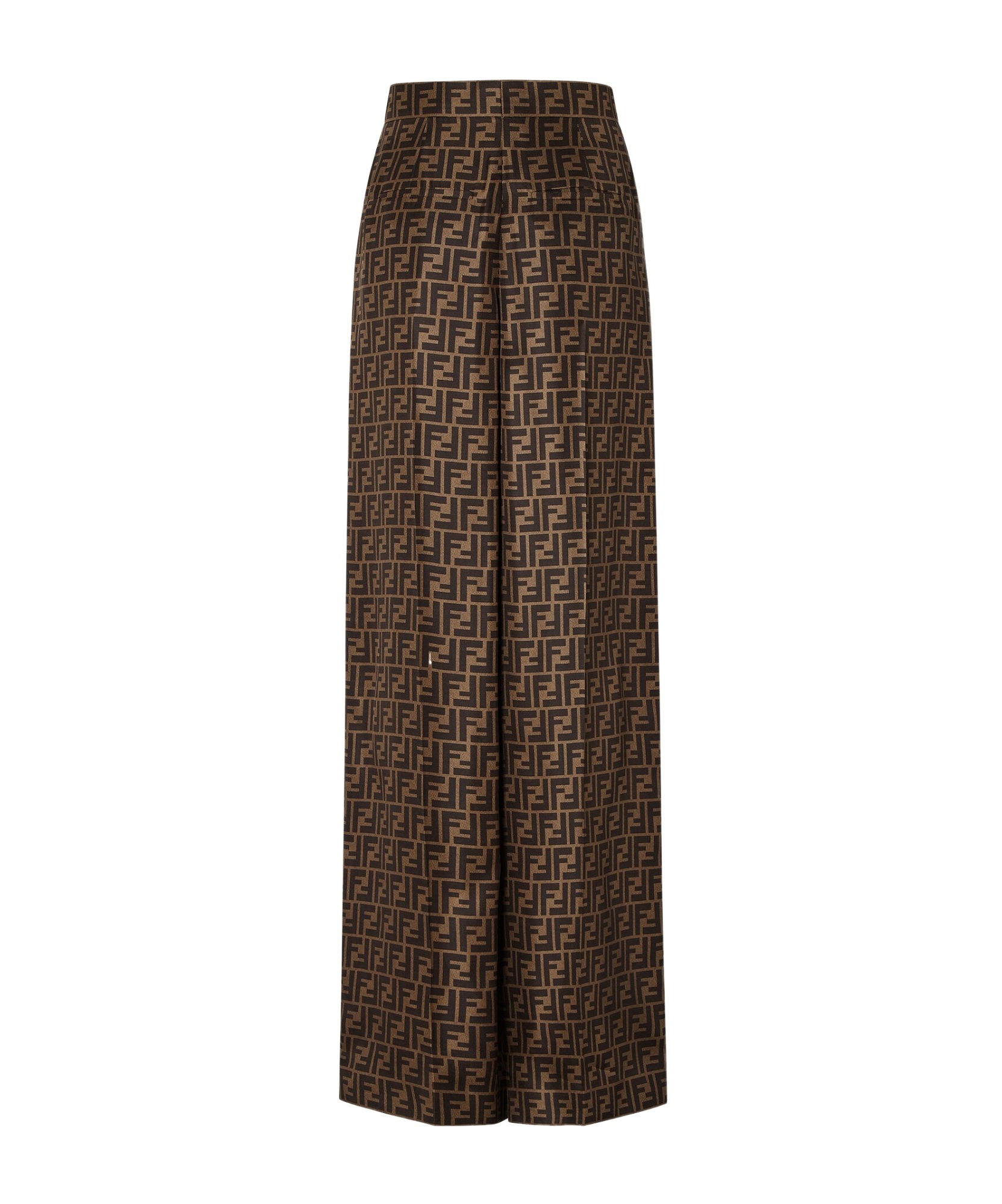 Fendi Ff Silk Twill Wide Leg Trousers Clothing In Brown