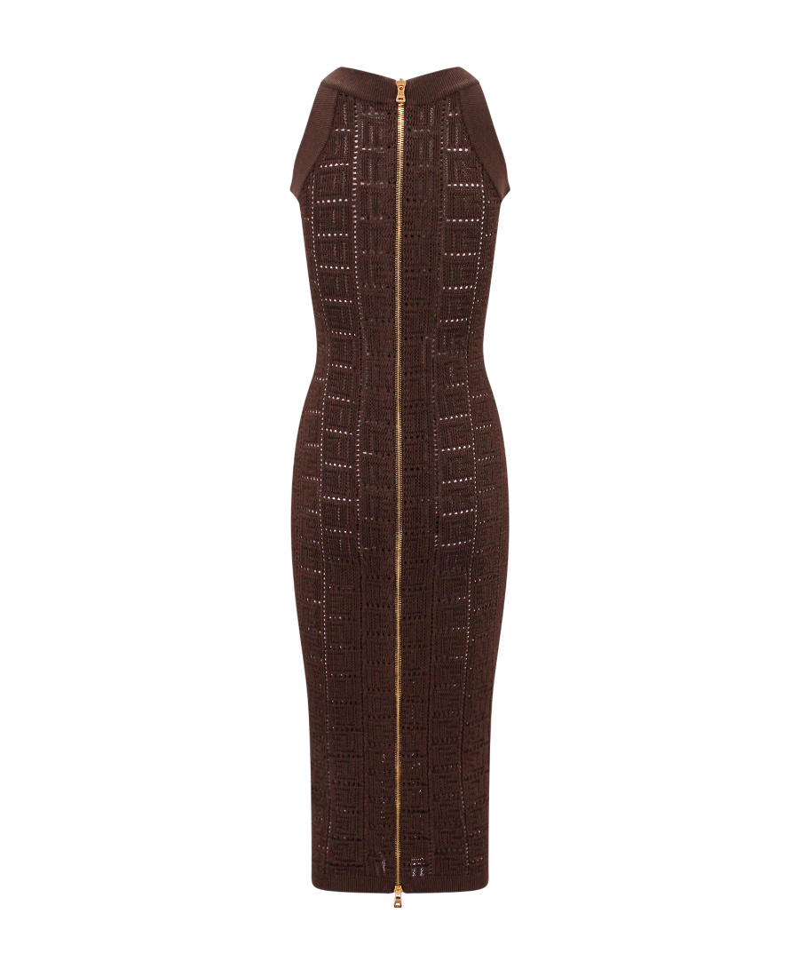 Balmain Monogram Mesh Midi Dress In Black