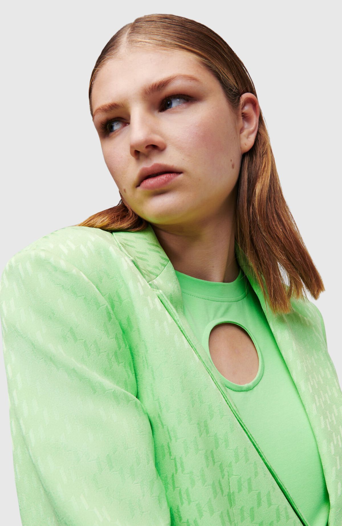 Shop Karl Lagerfeld Monogram-jacquard Single-breasted Blazer In Green