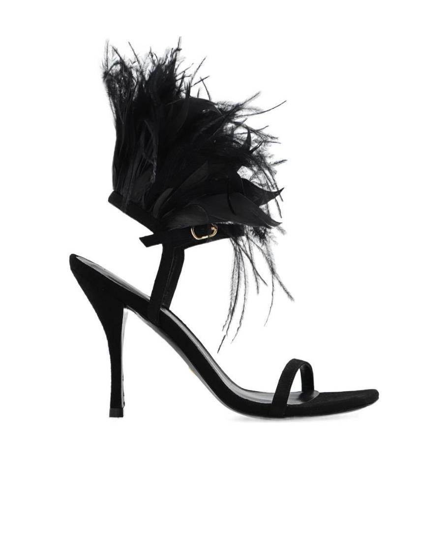 Stuart Weitzman Plume Suede Feather Ankle-strap Sandals In Black
