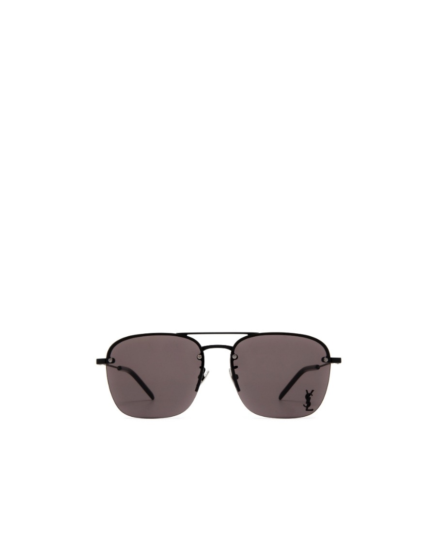 Saint Laurent Logo-plaque Square-frame Sunglasses In Black