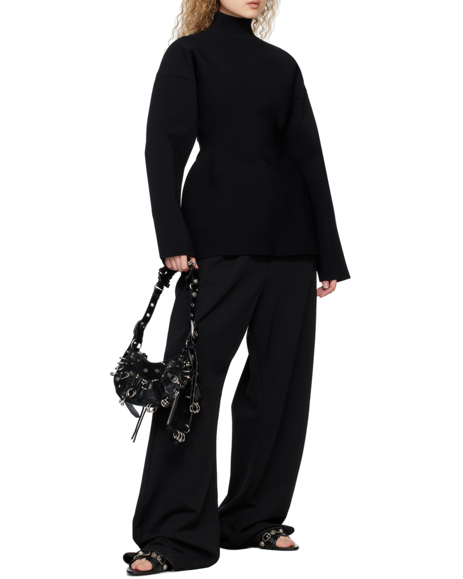 Balenciaga Green Leather Shoulder Handbag With Magnetic Closure And Metal Details In Black