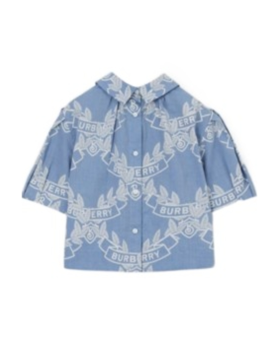 Burberry Motif-print Cotton Chambray Blouse In Blue