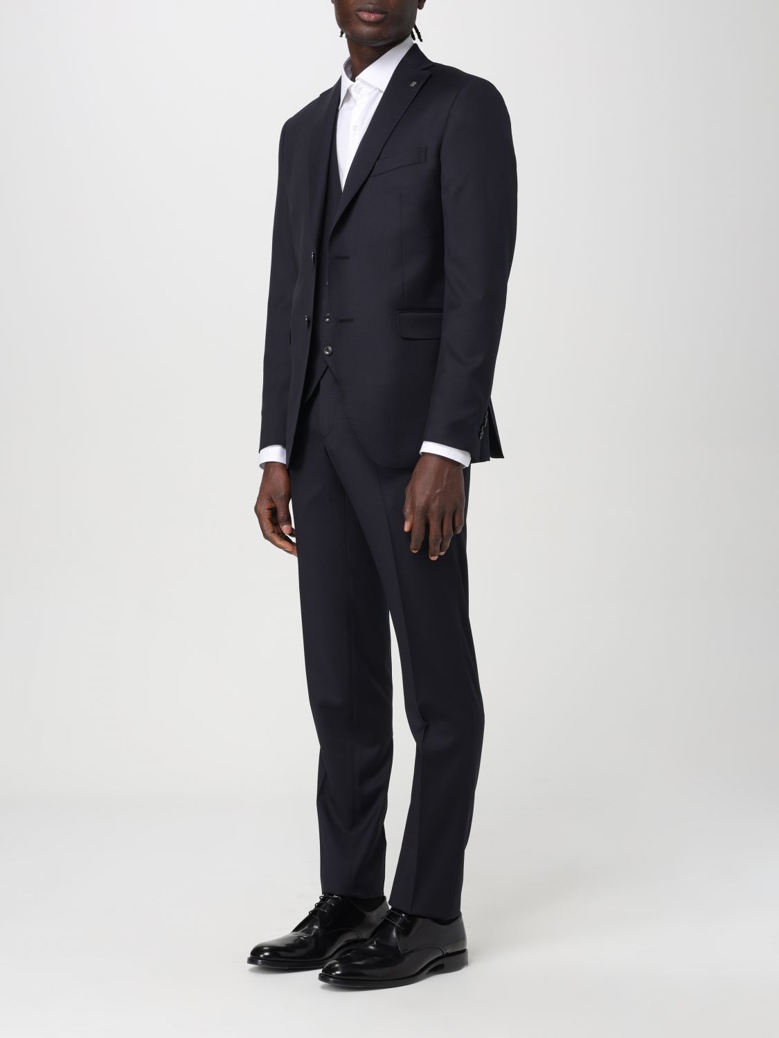 Tagliatore Long-sleeved Coat Belt Ring Trousers Suit In Black