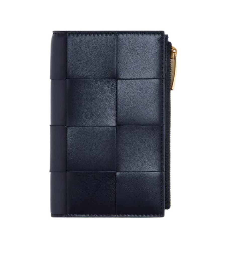 Bottega Veneta Medium Double Fold Zipper Purse In Black