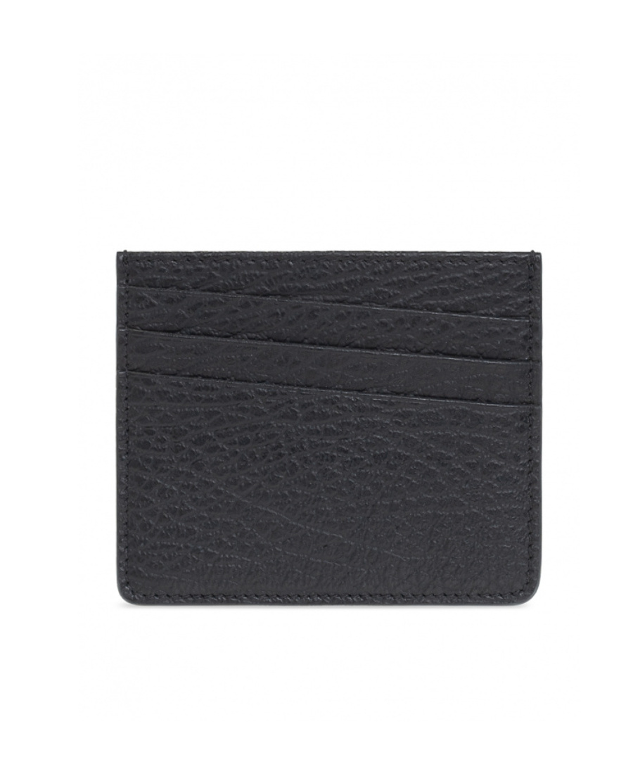 Maison Margiela Rectangular Textured Calf Leather Wallet With Iconic Stitch Detail In Black