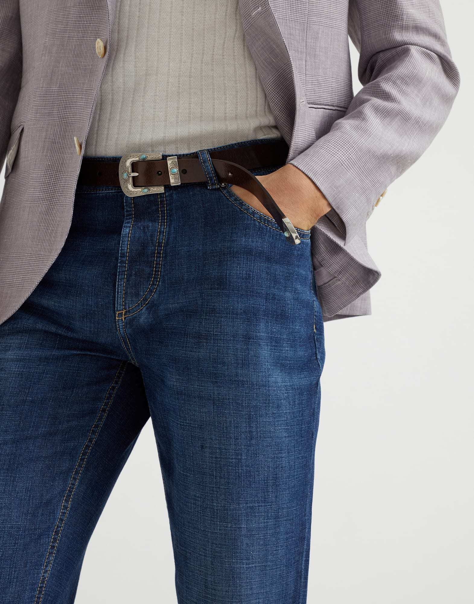 Brunello Cucinelli Thin Five-pocket Distressed Jeans In Blue