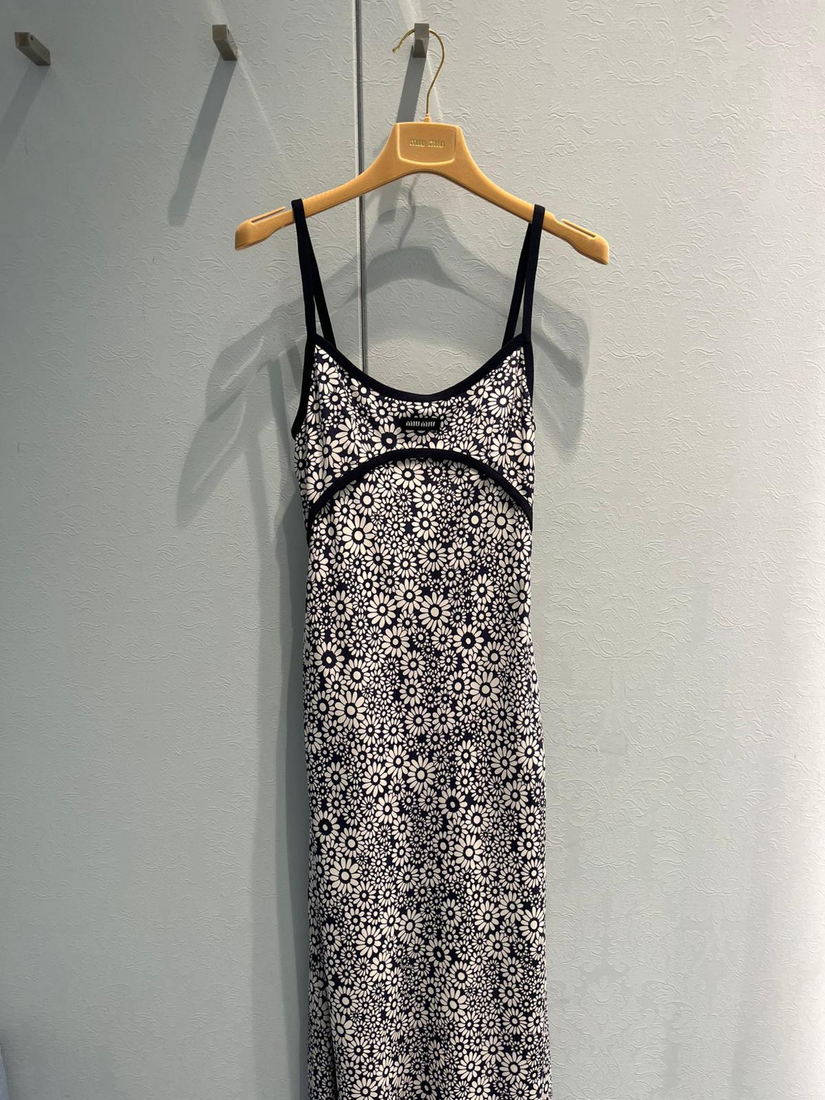 Miu Miu Floral Print Maxi Dress With Spaghetti Straps In Multi