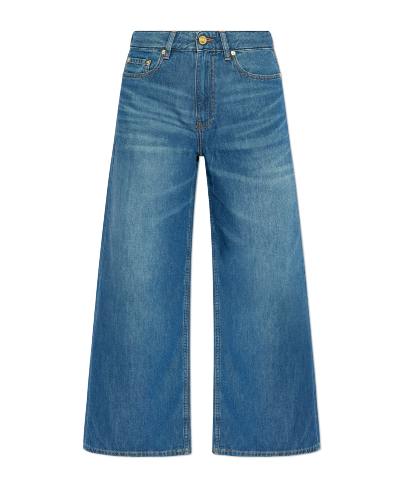 Ganni Women's Mid Blue Denim Wide Leg Jeans In Blue