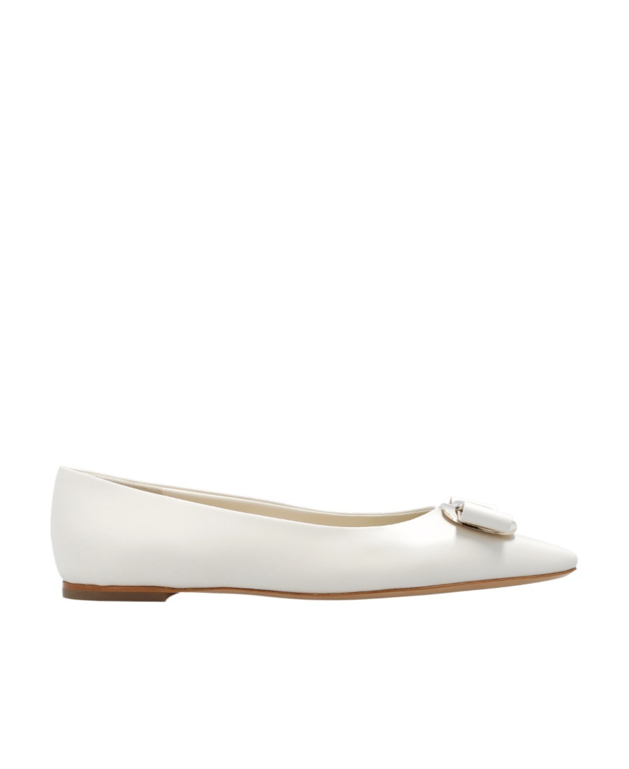 Ferragamo New Vara Plate Ballet Flat In White