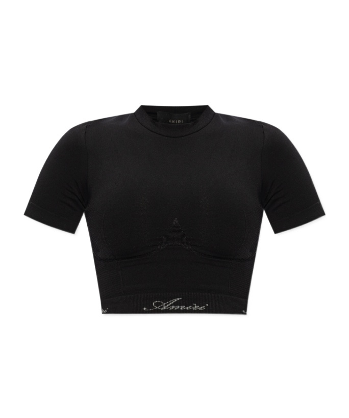 Amiri Logo Embroidered Seamless Crop Top In Black