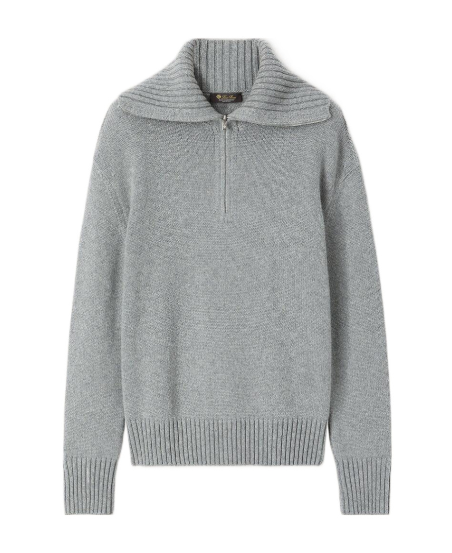 Loro Piana Semi-zipper Long-sleeved Sweater In Gray