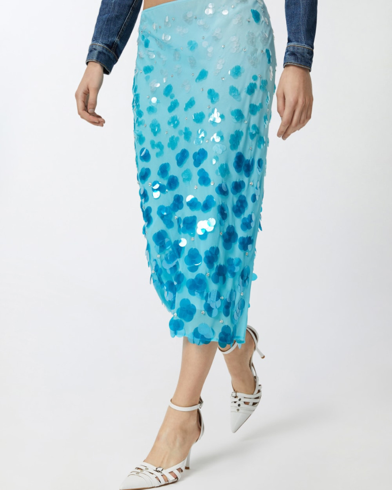 Pinko Sequinned Midi Skirt In Blue