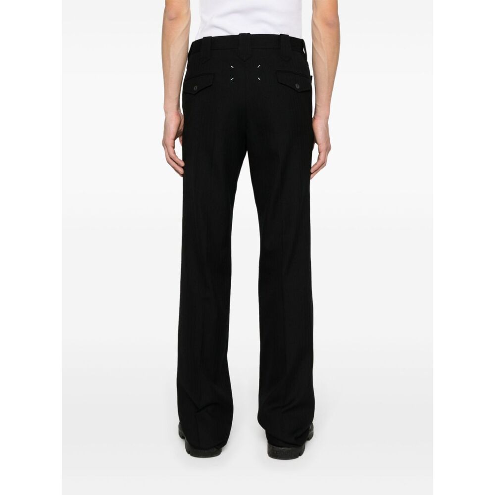 Maison Margiela Herringbone-pattern Wool Trousers In Black