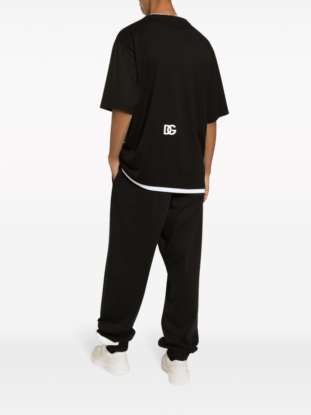 Dolce & Gabbana Black T-shirt With Crew Neck And Printed Logo On The Front In Black