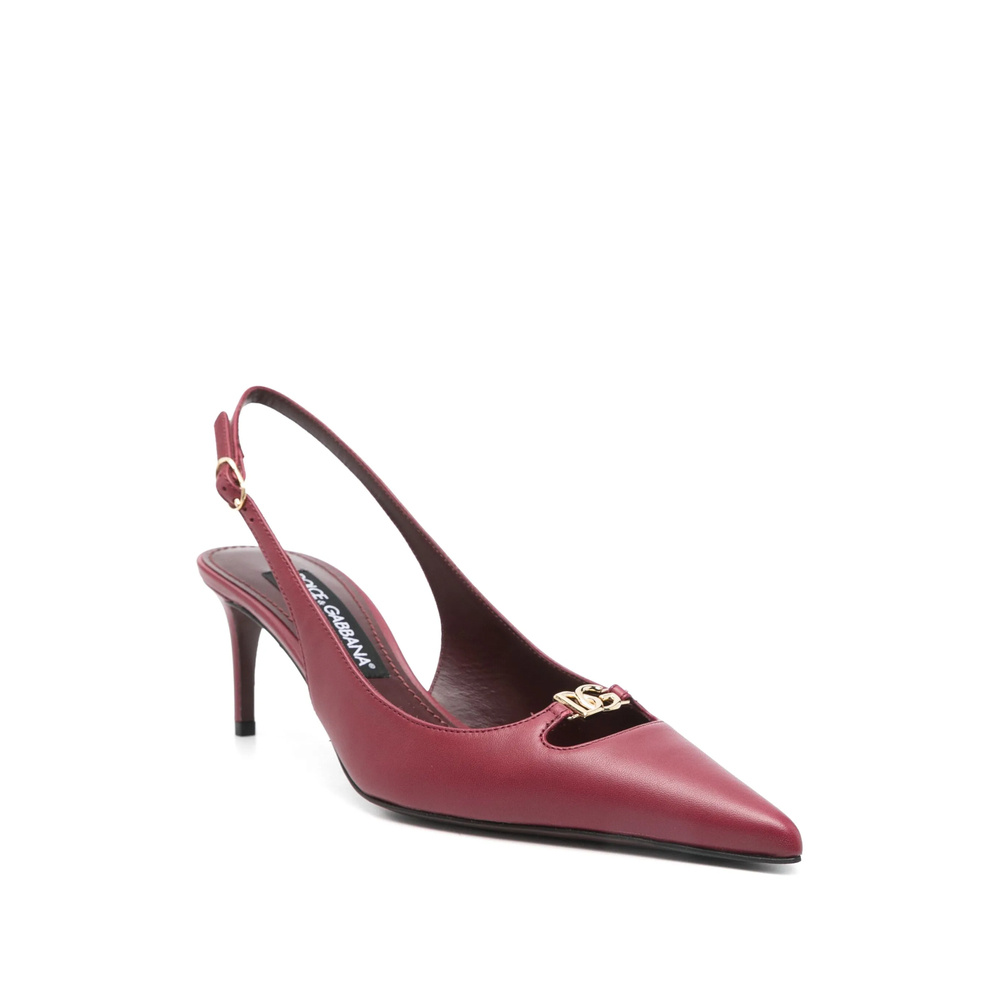 Dolce & Gabbana Bordeaux Slingback Pumps With Medium Stiletto Heel And Logo Plaque On The Front In Patent Leather Wo