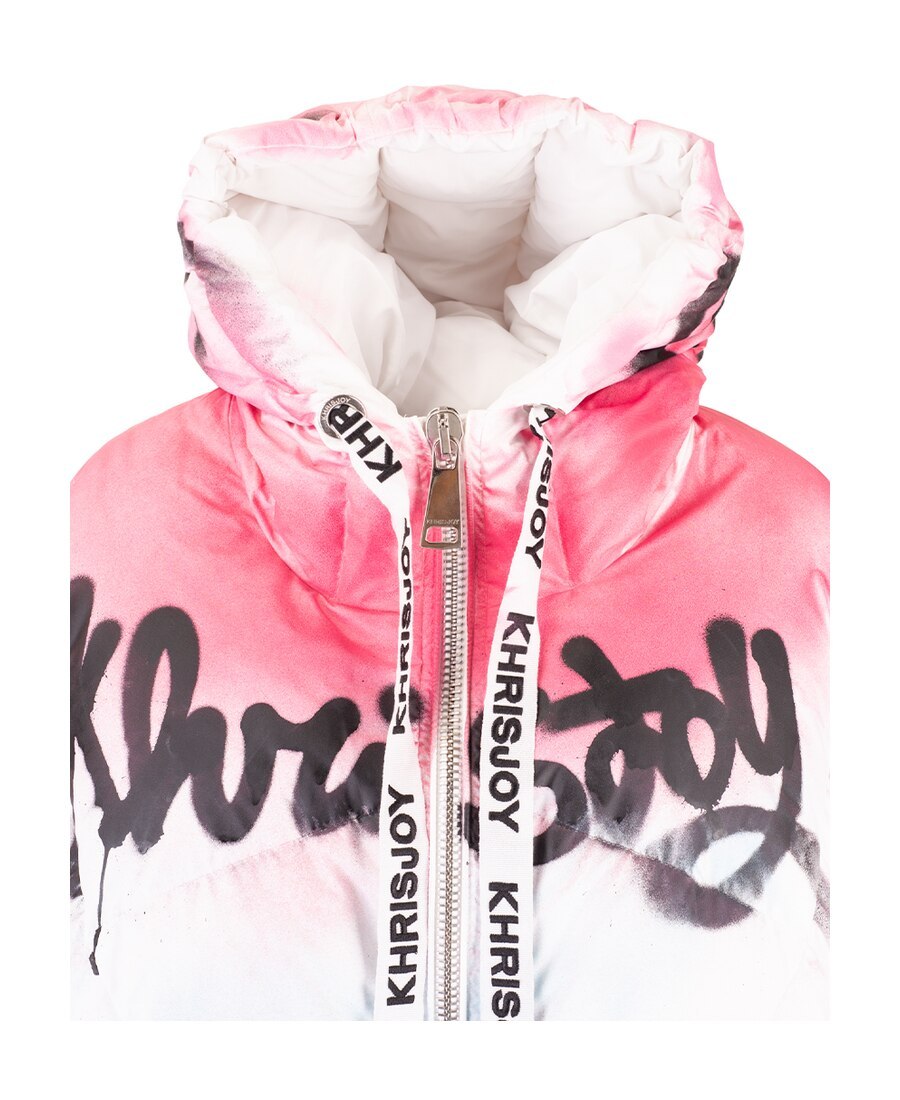 Khrisjoy Graffiti Logo Hooded Down Jacket In Multicolor