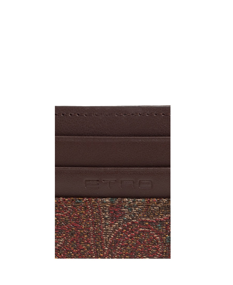 Etro Pegaso Embroidered Card Holder In Brown