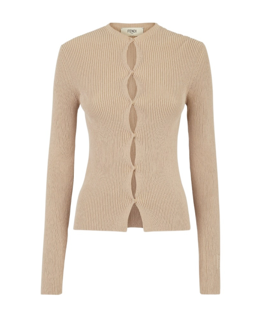 Fendi Ribbed Cardigan With Cut-outs In Nude