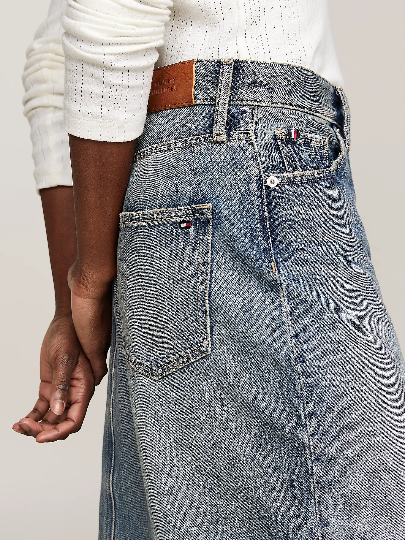 Tommy Hilfiger High-rise Mid-length Denim Skirt In Blue