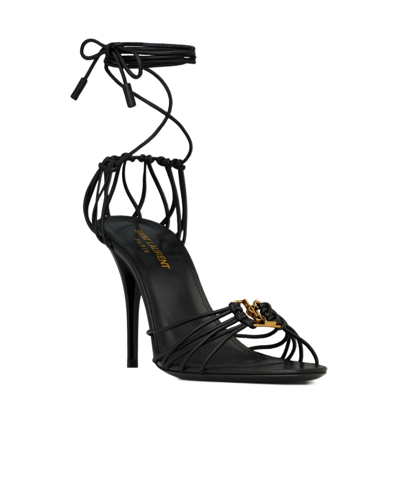 Saint Laurent 90mm Babylone Cassandre-plaque Leather Sandals In Black