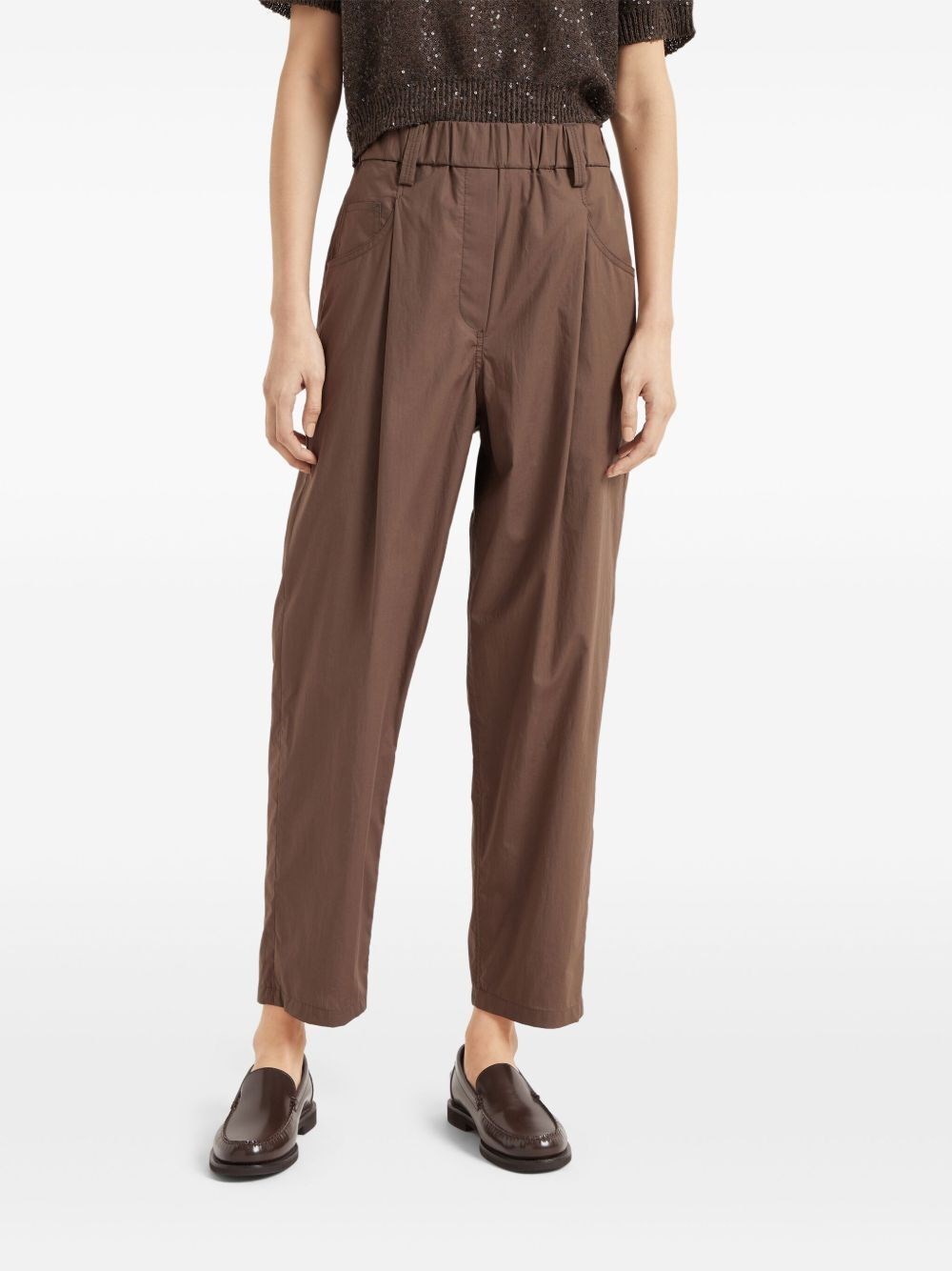 Brunello Cucinelli Monili Chain-detail Straight-leg Trousers In Brown