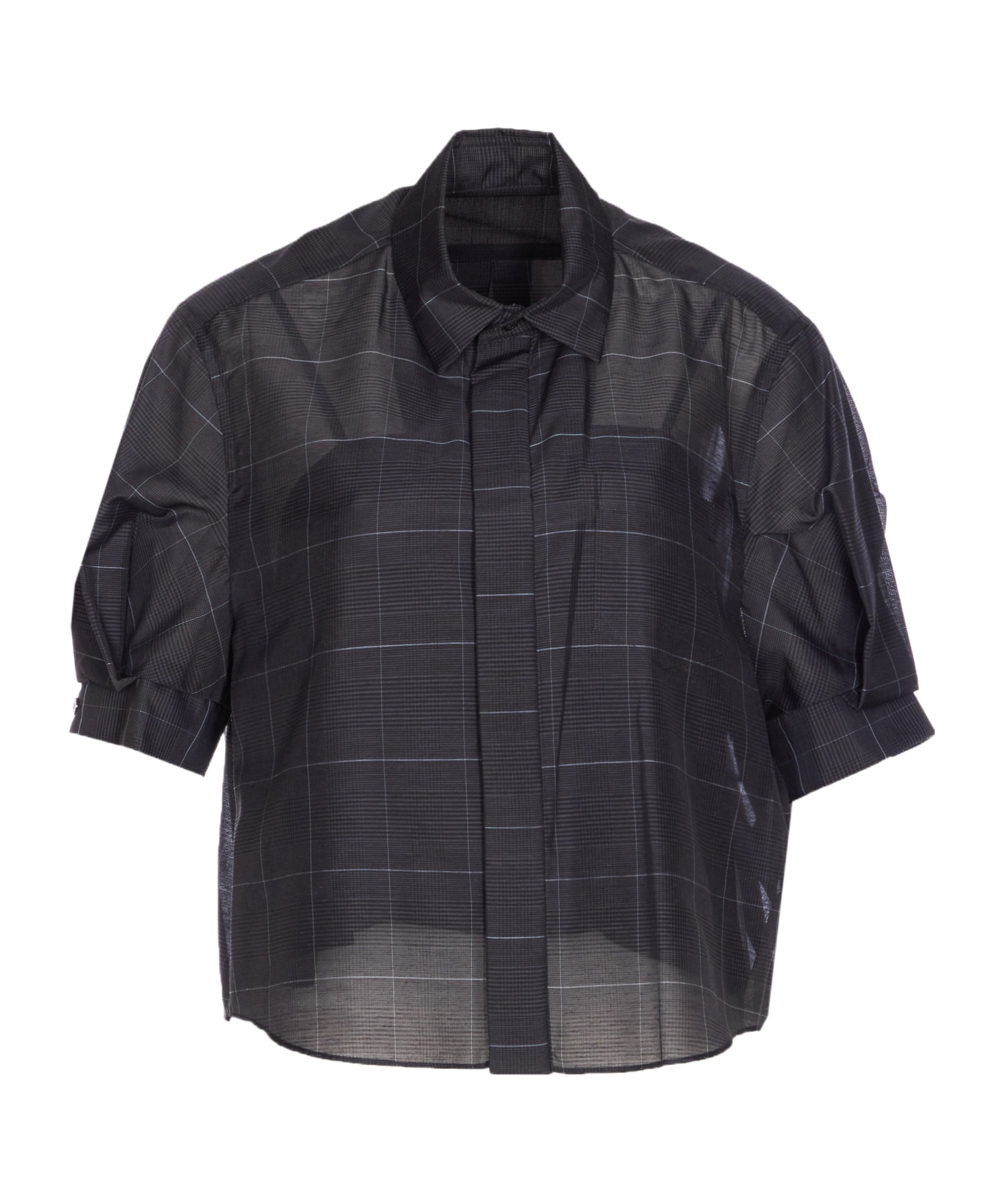 Sacai Glen-check Short-sleeved Shirt In Black