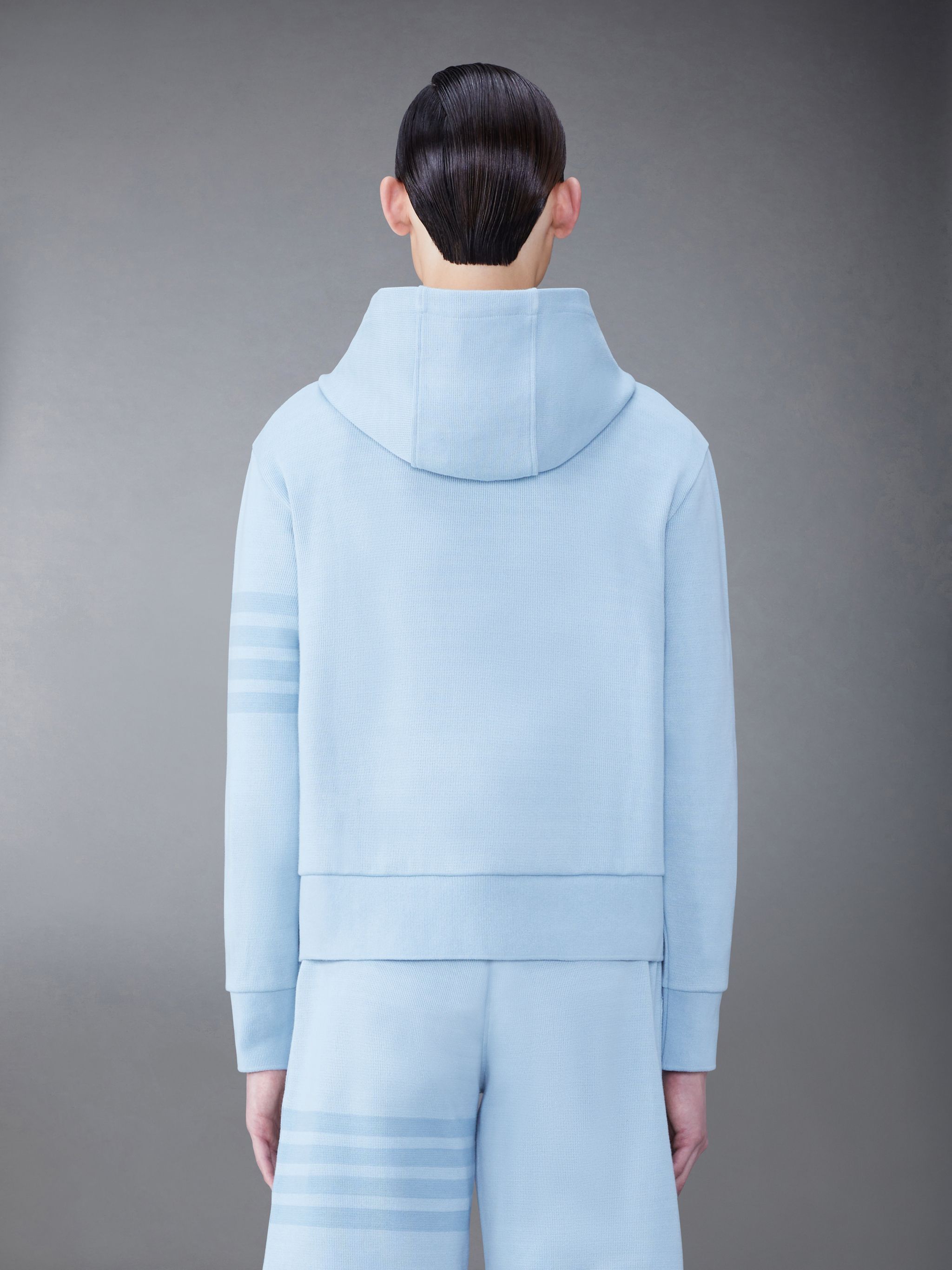 Thom Browne 4 Bar Double Face Knit Hoodie Light Blue In Blue