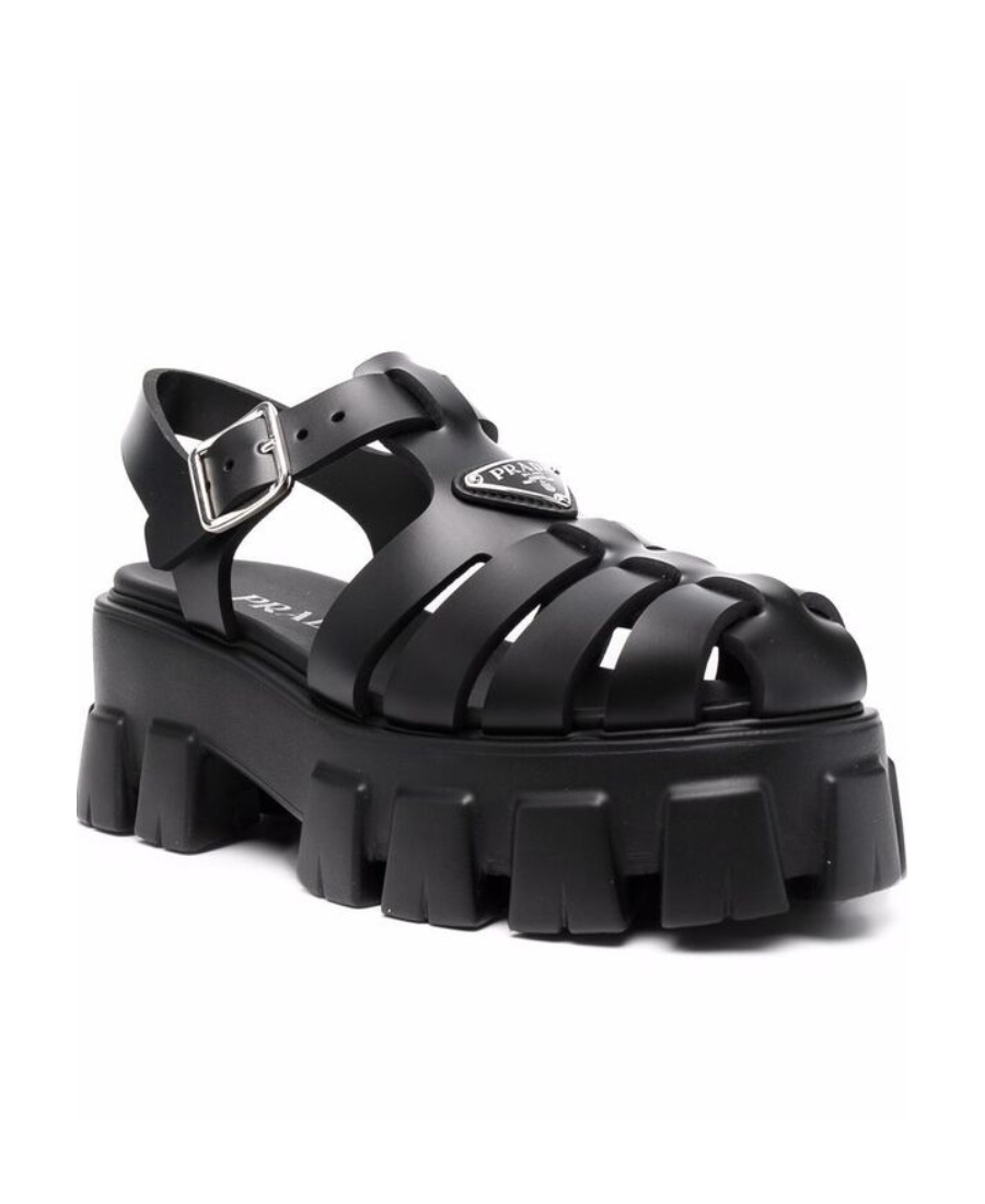 Shop Prada Foam Triangle-logo Sandals In Black