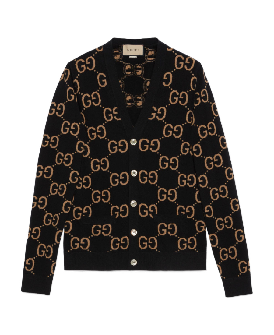 Gucci Gg Motif Button-up Cardigan In Black