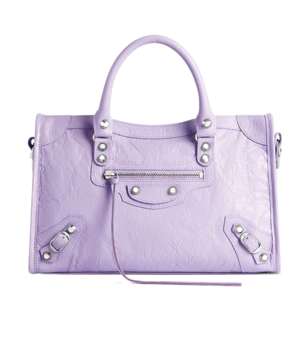 Balenciaga Le City Small Embellished Textured-leather Tote In Light Purple