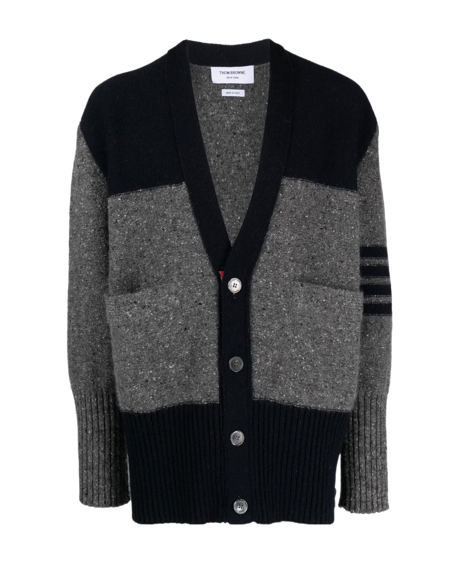 Shop Thom Browne V-neck Oversized Jersey Cardigan In Black