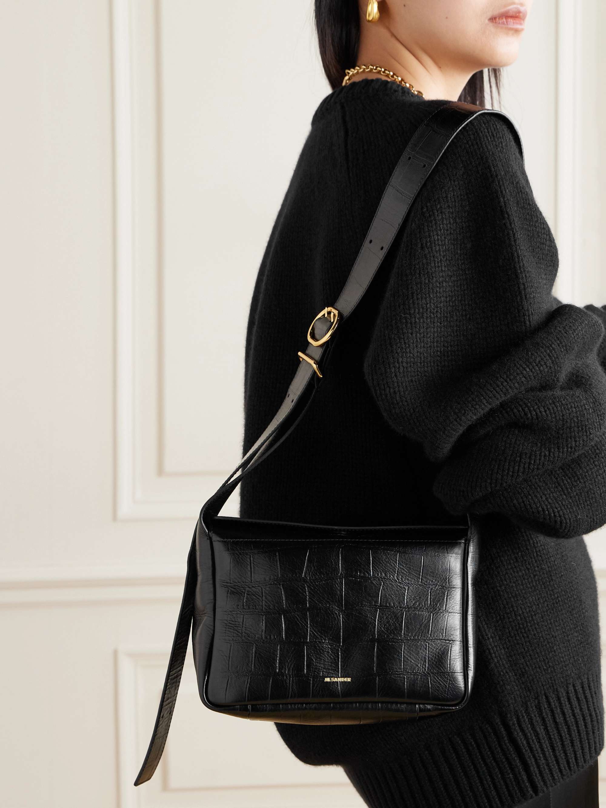 Jil Sander Flap Mini Black Shoulder Bag In Black