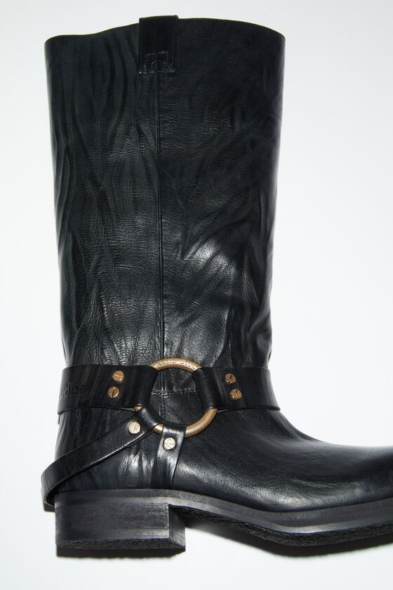 Acne Studios Leather Buckle Boots In Gray