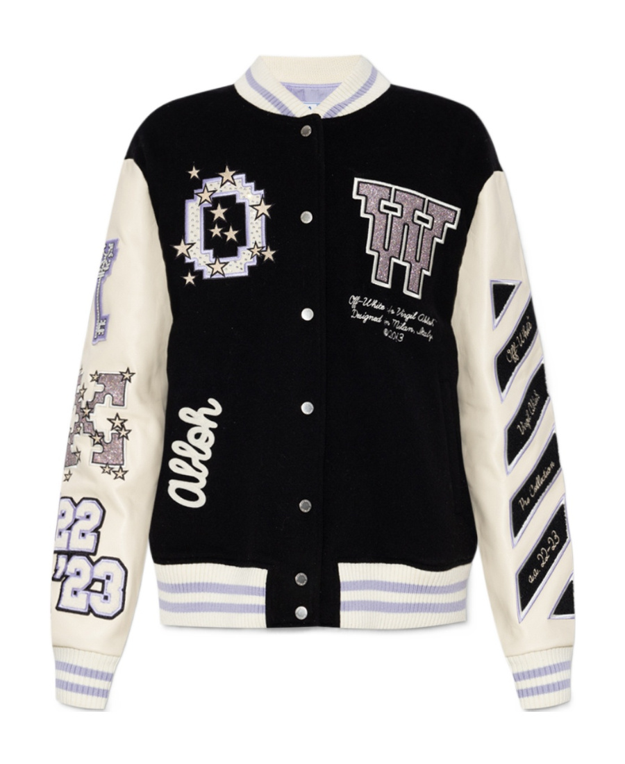 Off-white Varsity Bomber Jacket With Patches In Black